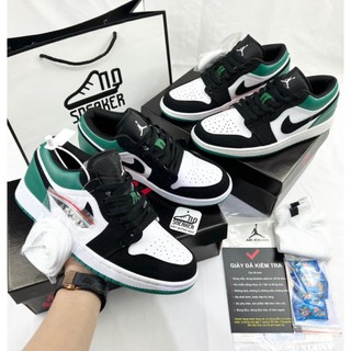 Giày sneaker Jordan low 1 Mystic Green cổ thấp đen trắng gót xanh lá,Giày thể thao JD đen xanh lá bản cao cấp nam nữ