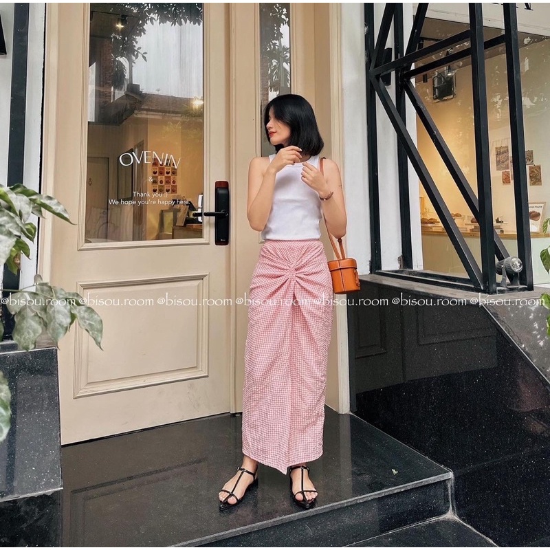 Chân váy suông cạp xoắn dáng dài hai lớp thiết kế - Bisou.room