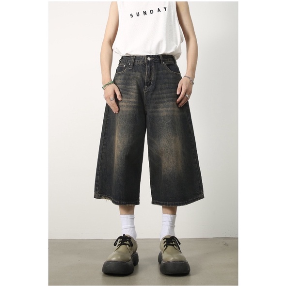 Quần baggy jeans short màu dirtwash cạp cao, oversize jort lowrise dáng wide fit Brokeboiz