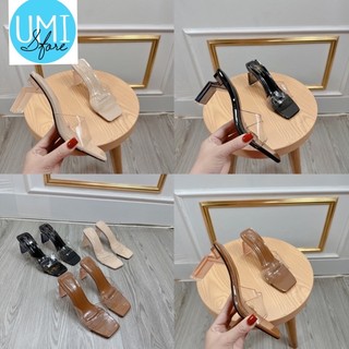 Dép nữ Guốc cao gót 7p Gót trụ trong 1 Bản quai Trong