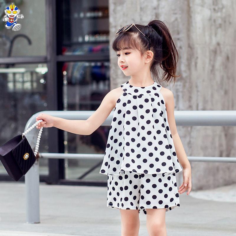 Bộ Đồ Áo Hai Dây Chấm Bi + Quần Ngắn Hai Dây Thời Trang Mùa Hè Phong Cách Mới 2021 Cho Bé Gái