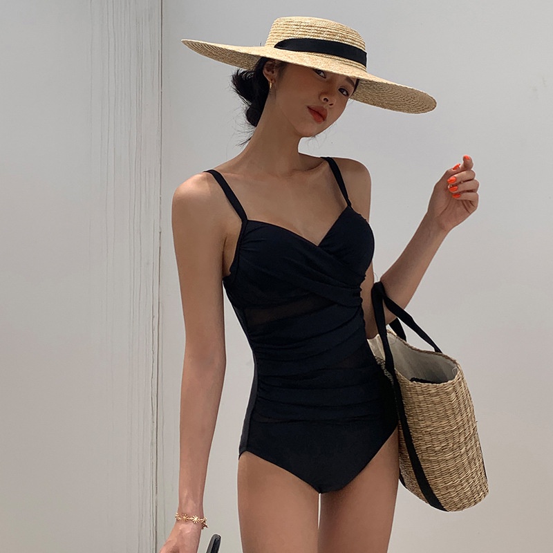 2021 Gợi Cảm Tập Hợp Ins Hàn Quốc Lưới Khâu Bikini 1 Che Bụng Thon Gọn Hở Lưng Đồ Bơi Nữ