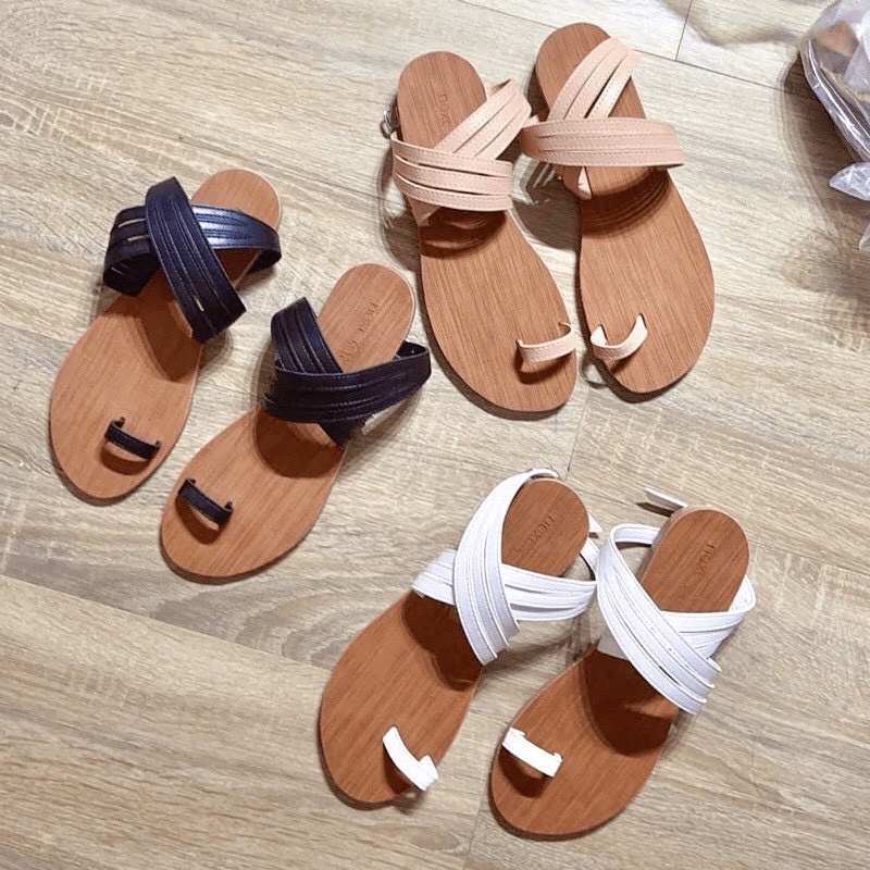 ˢᴴᴼᴱˢ ᶠᴼᴿ ʸᴼᵁ ◄ Giày Sandal nữ đế bệt chiến binh xỏ ngón tông kẹp dây mảnh gọn quai chéo hot mùa hè đi biển đi chơi đi