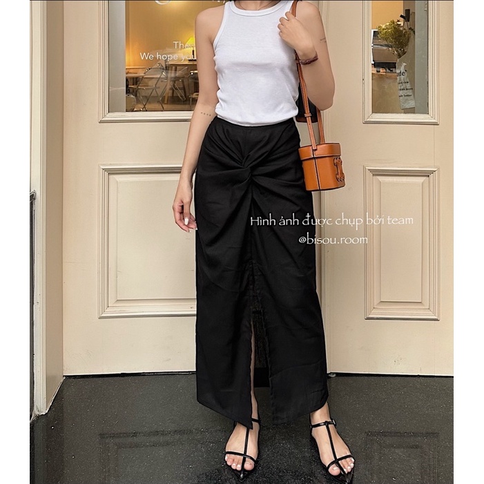 Chân váy suông cạp xoắn dáng dài hai lớp thiết kế - Bisou.room