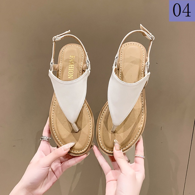 Giày Sandal Cao Gót Đế Phẳng Mùa Hè 2023 Phong Cách Thần Tiên Đính Kim Sa Phong Cách Đơn Giản Mới Cho Học Sinh Đi Biển