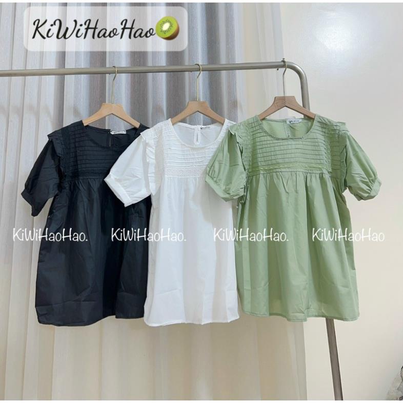 ÁO bầu bèo vai chất đũi hàm dáng xòe BO TAY