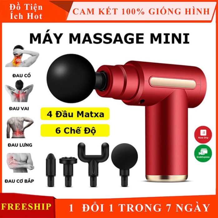 Súng massage cầm tay mini 4 đầu 6 chế độ, máy massage đấm lưng, mát xa cổ vai gáy thông minh New - DL2 nhỏ