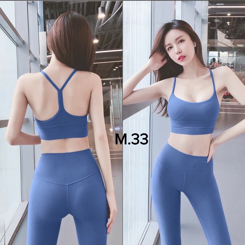 Bộ quần áo tập gym và yoga - M33 áo 2 dây + quần nâng mông cao cấp siêu thấm hút mồ hôi hàng quảng châu Co giãn 4 chiều