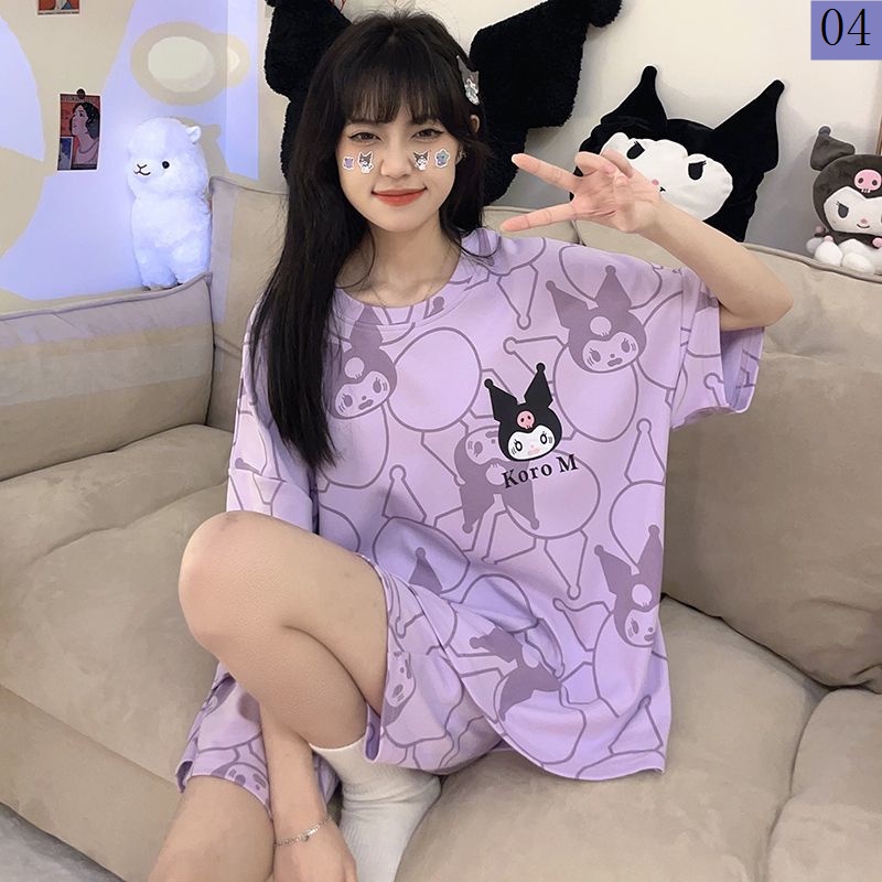 Bộ Đồ Ngủ Tay Ngắn Dáng Rộng In Hoạt Hình Gấu Dâu Tây Thời Trang Mùa Hè 2023 Cho Bạn Gái