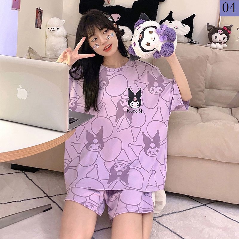 Bộ Đồ Ngủ Tay Ngắn Dáng Rộng In Hoạt Hình Gấu Dâu Tây Thời Trang Mùa Hè 2023 Cho Bạn Gái