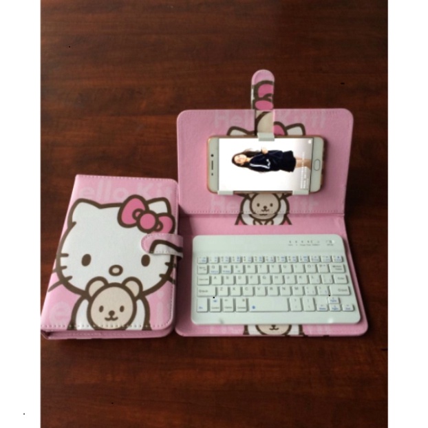 Bao da kèm keyboard không dây bluetooth hình hello kitty dùng da PU cho máy tính cá nhân bảng Android / WIN 10" 7inch