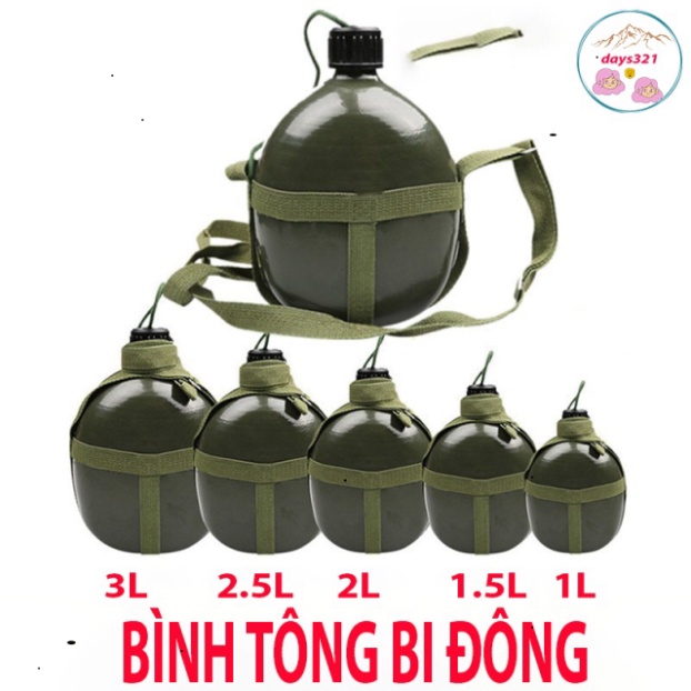 Binh bi đông 3 Lít kiểu truyền thống thời lính binh cách bình tông đựng nước đựng riệu