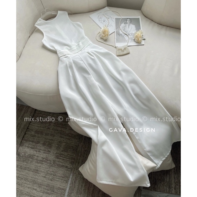 Quần xuông dáng rộng cạp sóng gava