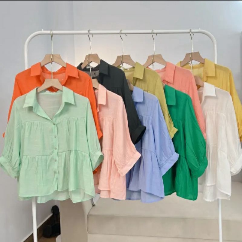 Áo Babydoll Bèo Nhún Chất Liệu Voan Tơ Mỏng Mát Ngắn Tay