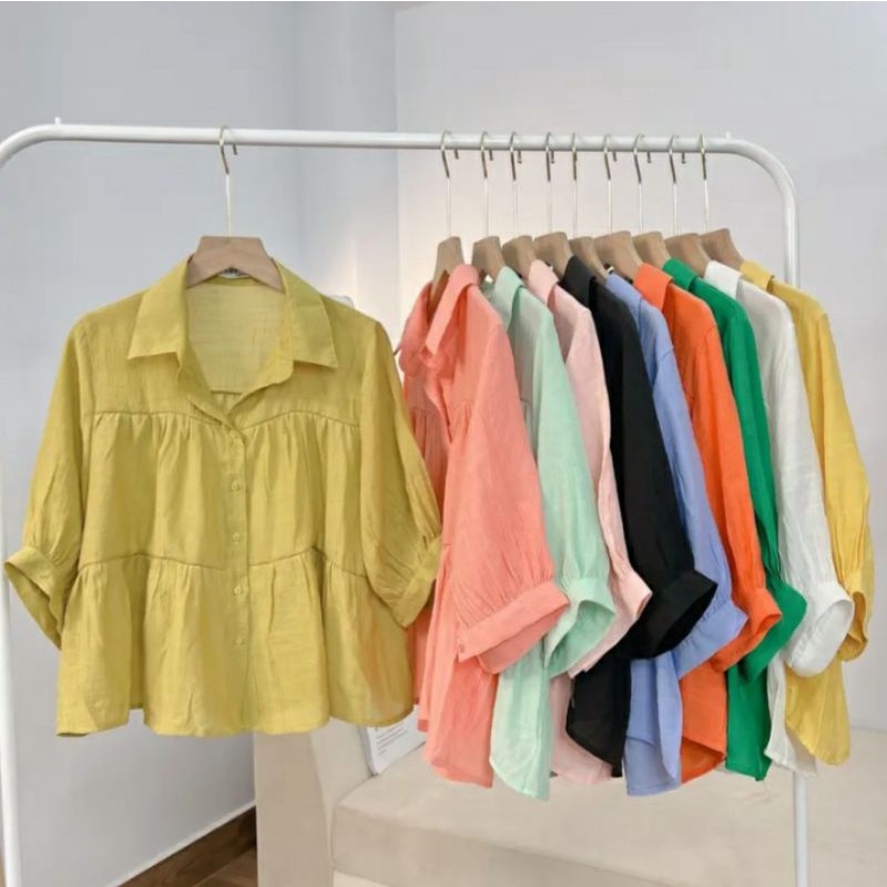 Áo Babydoll Bèo Nhún Chất Liệu Voan Tơ Mỏng Mát Ngắn Tay
