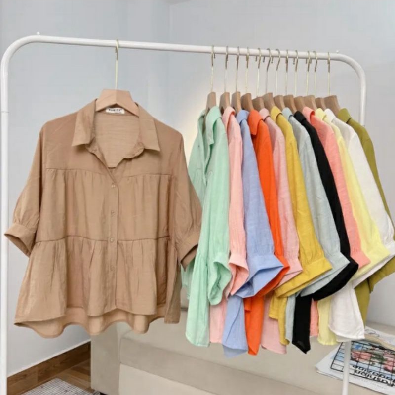 Áo Babydoll Bèo Nhún Chất Liệu Voan Tơ Mỏng Mát Ngắn Tay