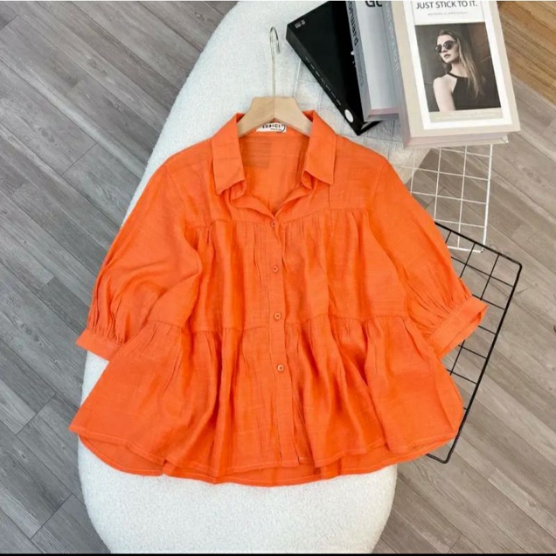 Áo Babydoll Bèo Nhún Chất Liệu Voan Tơ Mỏng Mát Ngắn Tay