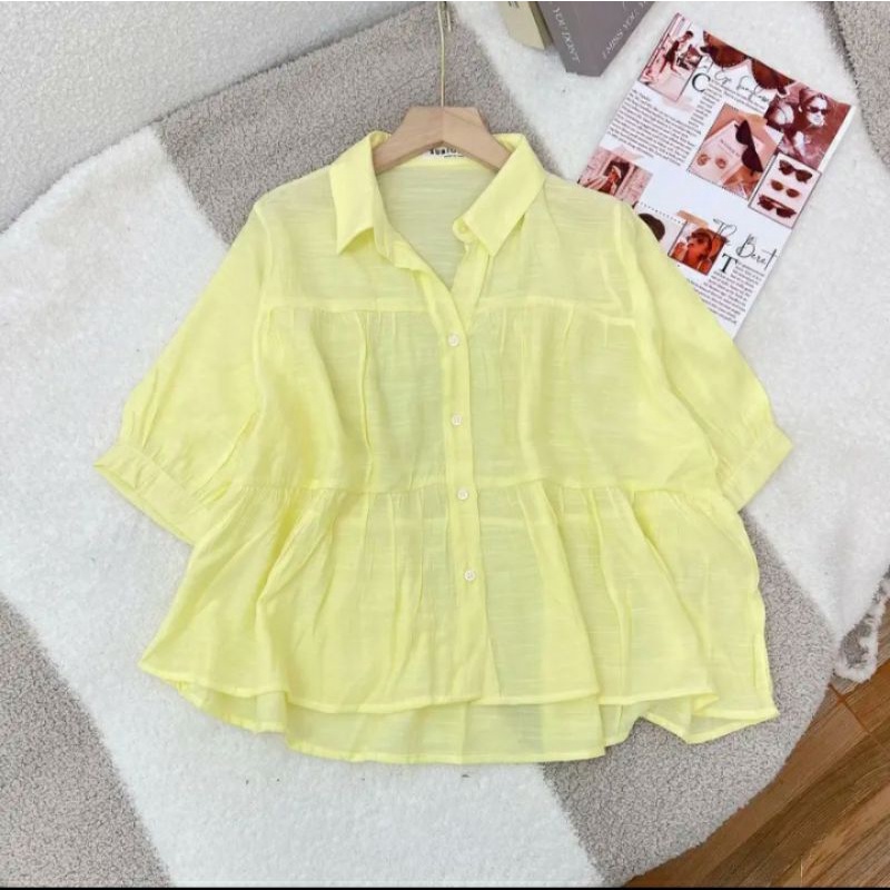Áo Babydoll Bèo Nhún Chất Liệu Voan Tơ Mỏng Mát Ngắn Tay