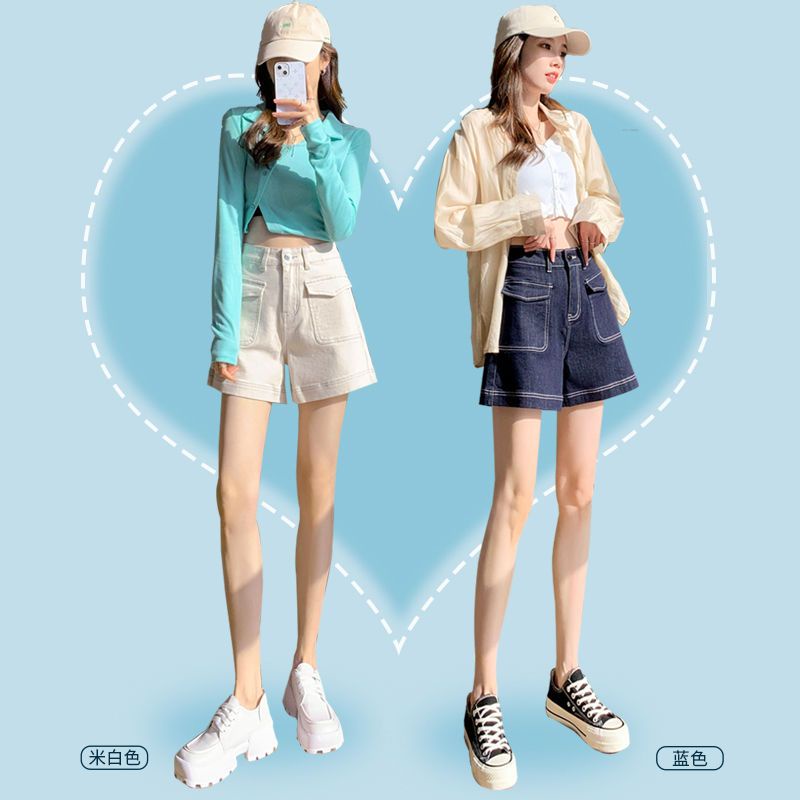Quần Short Denim Jiashucheng Lưng Cao Dáng Rộng Phong Cách Hàn Quốc Thời Trang Xuân Hè Mới Cho Nữ