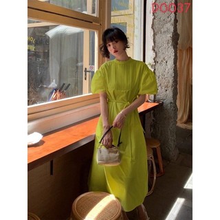 đầm xếp ly ngực xanh cốm