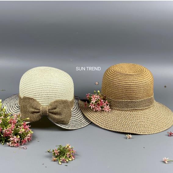Nón thời trang nữ- Nón đi biển- Mũ cói rộng vành- nón bucket nữ nàng thơ mùa hè khoét đuôi phối nơ xinh xắn