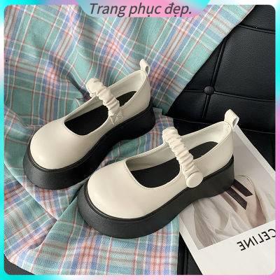 Giày Da Đế Dày Tăng Chiều Cao Phong Cách Retro Anh Quốc Cho Nữ