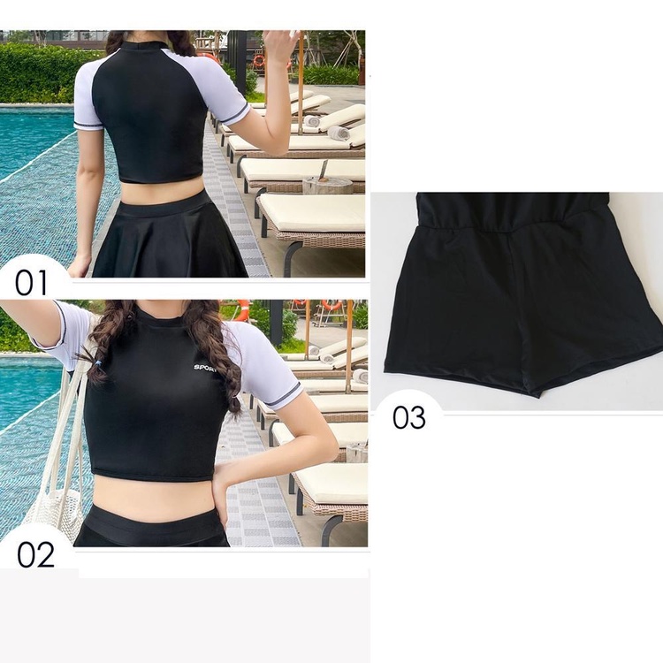 Đồ bơi nữ kín đáo tay ngắn- Bikini đi biển 2 mảnh áo tắm có tay váy xoè- đồ bơi học sinh nữ