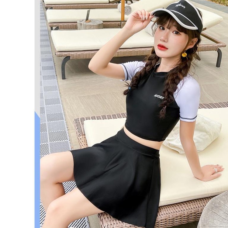 Đồ bơi nữ kín đáo tay ngắn- Bikini đi biển 2 mảnh áo tắm có tay váy xoè- đồ bơi học sinh nữ