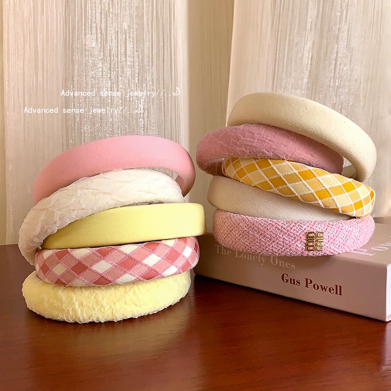 Băng Đô Cài Tóc Bằng Xốp Rộng Màu Vàng Hồng Thời Trang Mùa Hè 2023