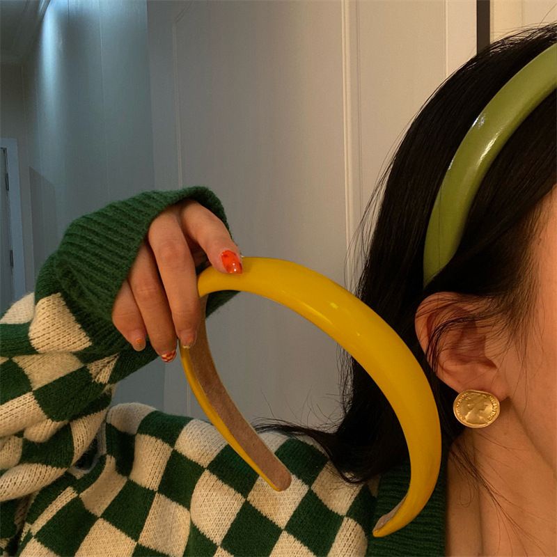 Băng Đô Cài Tóc Bằng Da Màu Kẹo Đơn Giản Phong Cách Hàn Quốc Dễ Phối Đồ Cho Nữ