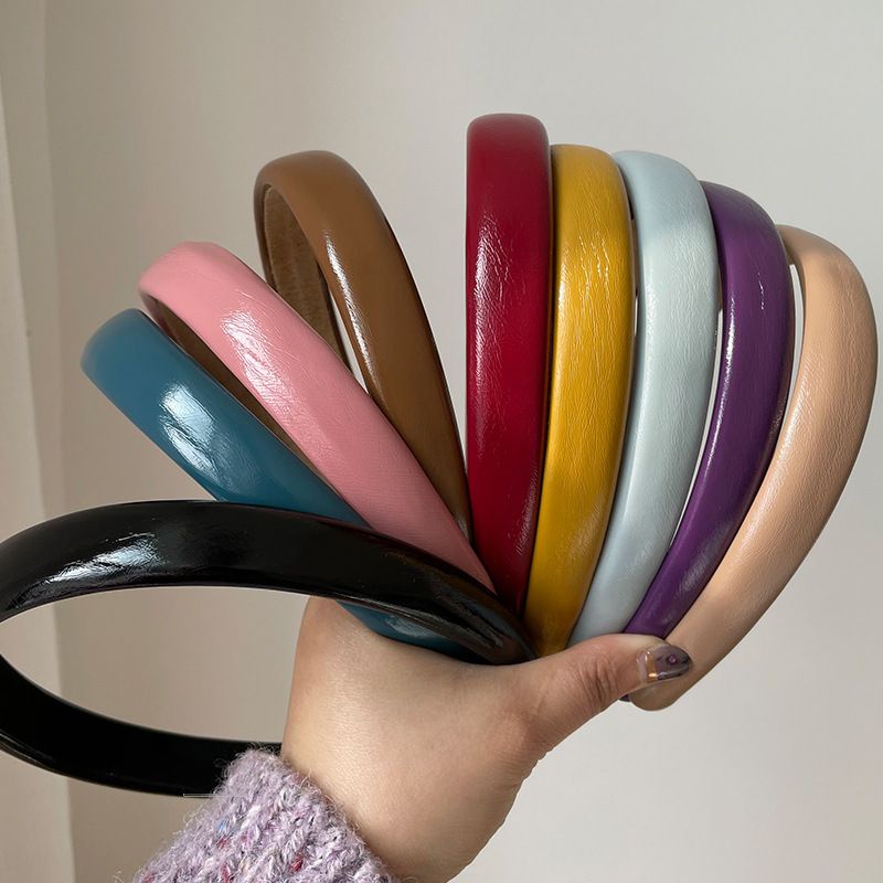 Băng Đô Cài Tóc Bằng Da Màu Kẹo Đơn Giản Phong Cách Hàn Quốc Dễ Phối Đồ Cho Nữ