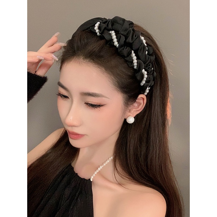 Net red Băng Đô Đính Ngọc Trai Bện Chéo Sành Điệu Phong Cách ins net r