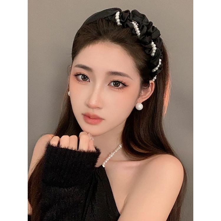 Net red Băng Đô Đính Ngọc Trai Bện Chéo Sành Điệu Phong Cách ins net r