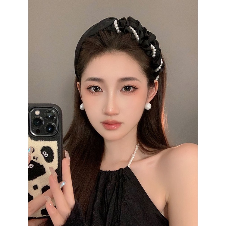 Net red Băng Đô Đính Ngọc Trai Bện Chéo Sành Điệu Phong Cách ins net r