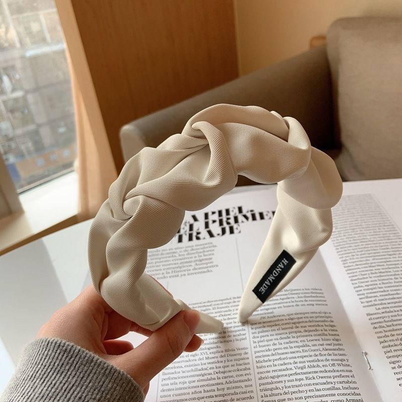 Băng Đô Cài Tóc Bản Rộng Xếp Ly Màu Trơn Đơn Giản Phong Cách Phương Tây Hàn Quốc