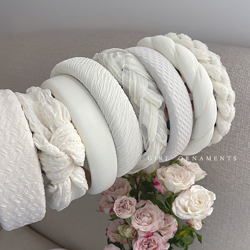 Băng Đô Cài Tóc Dạng Xoắn Rộng Màu Trắng Đỏ Đơn Giản Thời Trang Mùa Hè Dễ Phối Đồ Cho Nữ