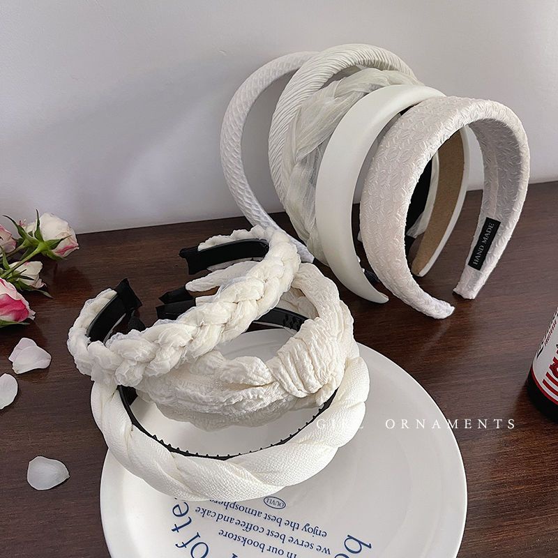 Băng Đô Cài Tóc Dạng Xoắn Rộng Màu Trắng Đỏ Đơn Giản Thời Trang Mùa Hè Dễ Phối Đồ Cho Nữ