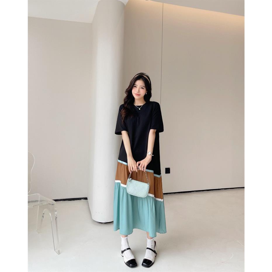 Váy bầu cotton xuông màu - dáng dài - from rộng -đầm bầu mùa hè - Hàng loại 1- thấm hút mồ hôi, k bai, k xù- freesize
