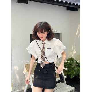 Áo sơ mi croptop tay ngắn kèm cà vạt A3019