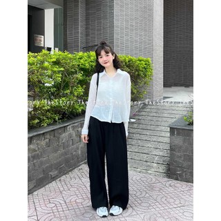 Áo sơ mi croptop mỏng [STORY] A3027 (ảnh thật)