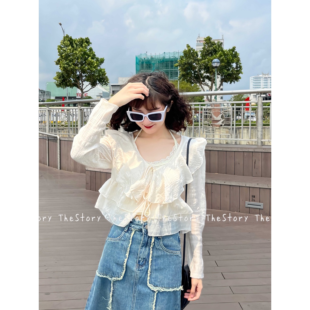 Chân váy jean dáng dài có nhiều đường tua rua  CV393