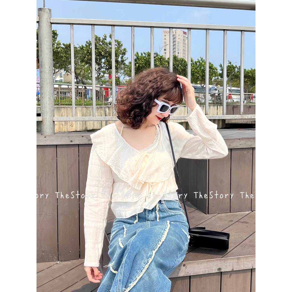 Chân váy jean dáng dài có nhiều đường tua rua  CV393