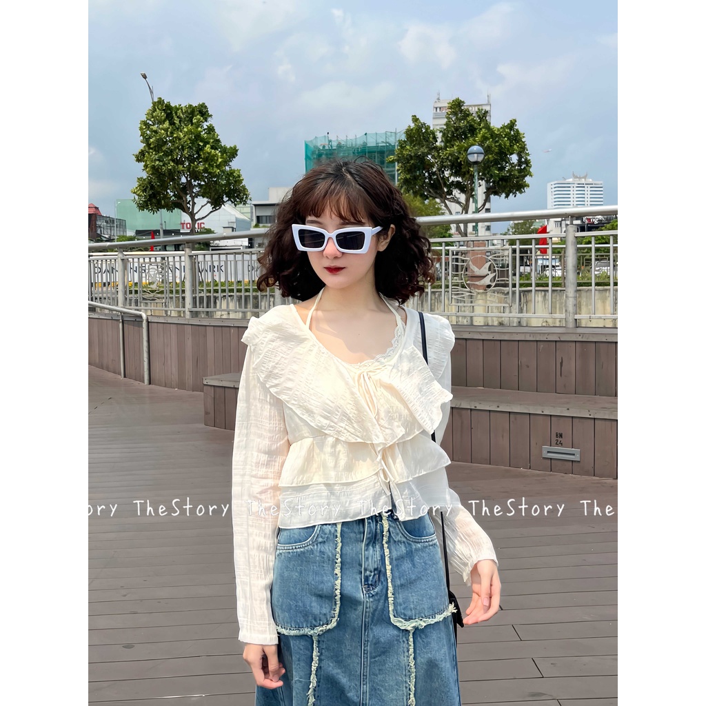 Chân váy jean dáng dài có nhiều đường tua rua  CV393