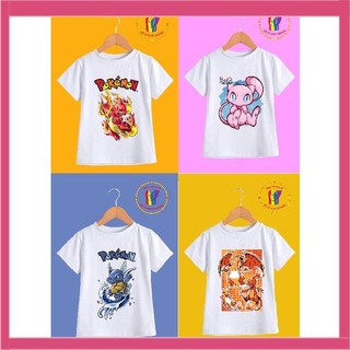 Áo thun bé trai in hình pokemon mew kamex khủng long lửa thun co giản 4 chiều thoải mái king kai