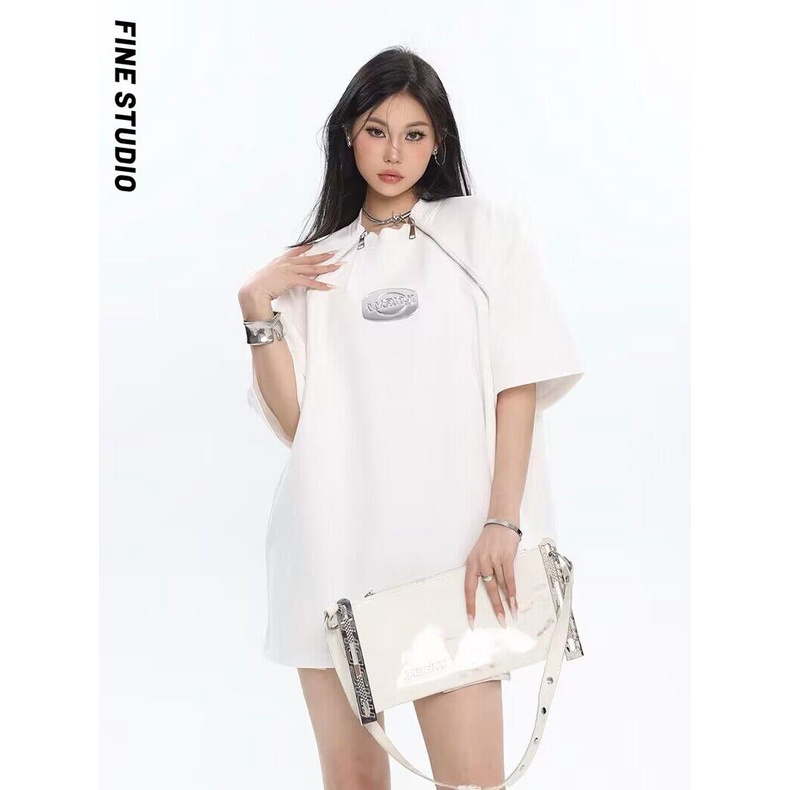 Áo Thun Tay Ngắn Cổ Tròn Có Khóa Kéo Thiết Kế Đường Phố Thời Trang Mùa Hè Phong Cách Hàn Quốc Mới