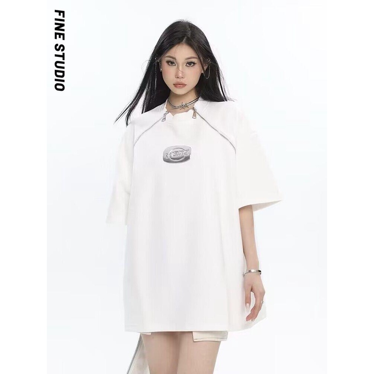 Áo Thun Tay Ngắn Cổ Tròn Có Khóa Kéo Thiết Kế Đường Phố Thời Trang Mùa Hè Phong Cách Hàn Quốc Mới