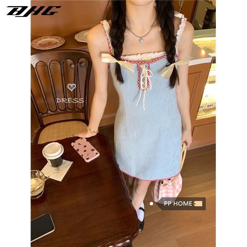 Set Áo Hai Dây Dệt Kim Phối Ren + Đầm Hai Dây Màu Sắc Tương Phản Ngọt Ngào Cho Mẹ Và Bé Gái