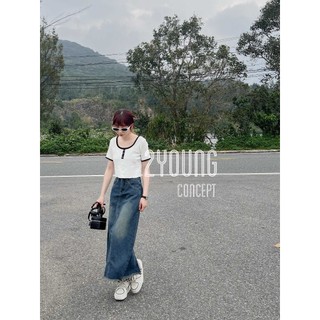 Áo len tăm croptop, áo trắng viền đen A2110