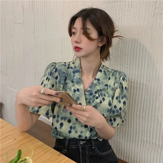 [nữ áo sơ mi] Áo Sơ Mi Chiffon Mỏng Dáng Rộng Tay Ngắn Phong Cách Hong Kong Thời Trang Mùa Hè Hàng Mới 2022 Dành Cho Bạn Nữ