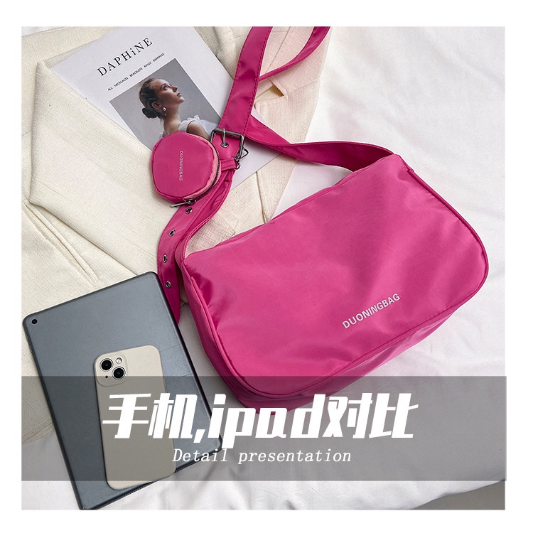 Túi Đeo Vai Mini Bằng Vải Nylon Màu Trơn Sức Chứa Lớn Thời Trang Mùa Xuân 2023 Dành Cho Bạn Nữ